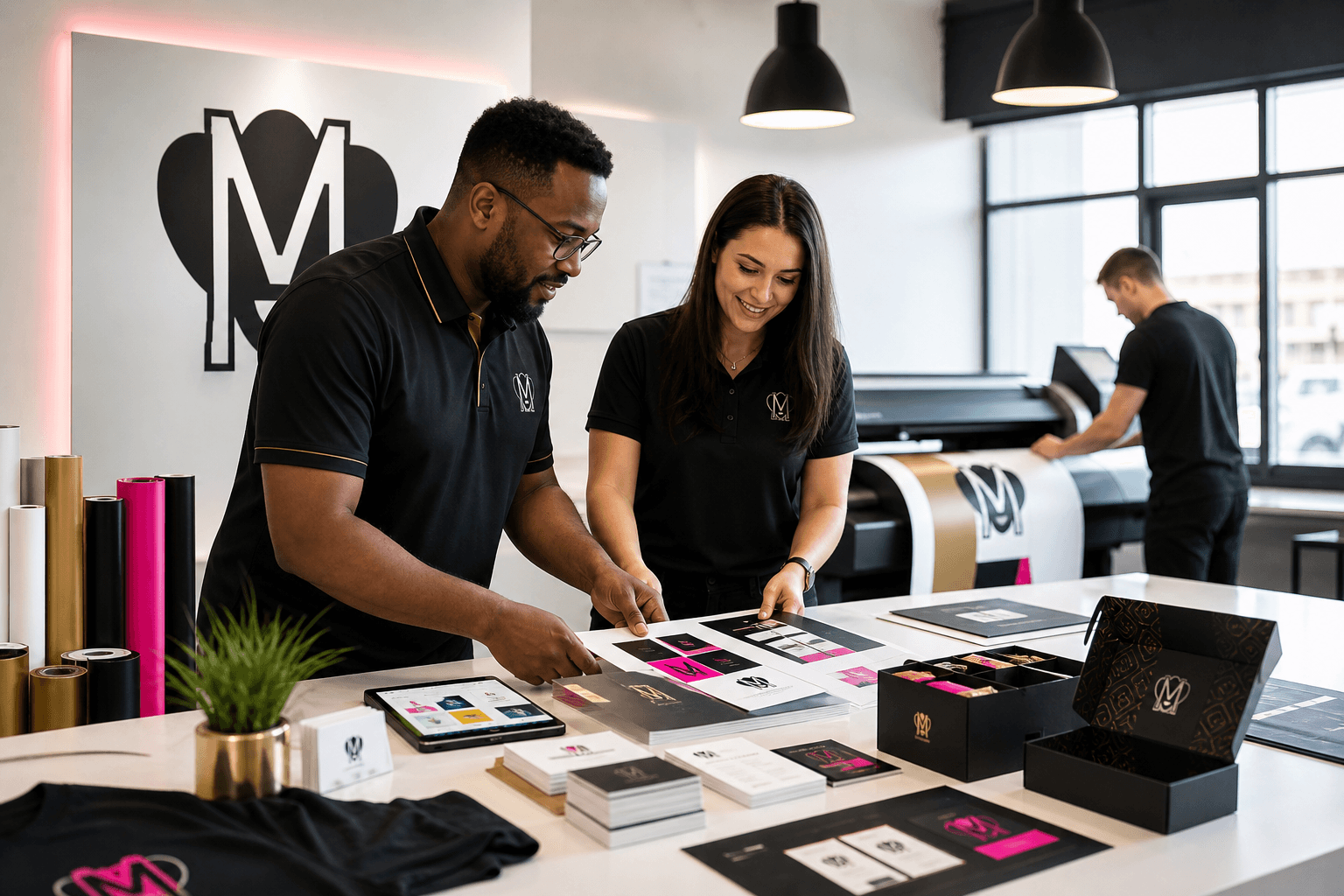 Meaningful Mark team preparing trusted brand, print, and signage work
